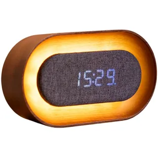 Gingko Design Lumos Wecker oval aus Walnuss | LED-Wecker mit Umgebungslicht | Moderne Uhr aus Holz mit Touch-Steuerung und wiederaufladbarem Akku