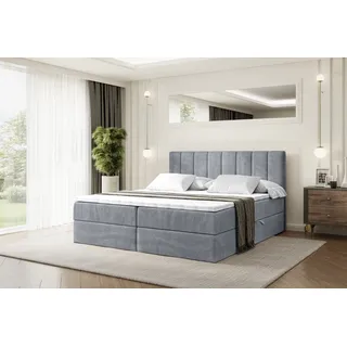 altdecor Boxspringbett mit H3 Matratze und Topper - 120 x 200 cm - OTTA - Grau Samt - Polsterbett mit Bettkasten und Lattenrost, Bett mit Stauraum - Grau