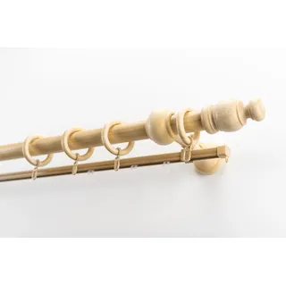 GARESA Gardinenstange »NOVA« Ø 28 mm 2 läufig-läufig Wunschmaßlänge Vorhanggarnitur Holz, verlängerbar, Wandmont.,mit Ringe/2 Lauf Gleiter, beige