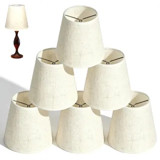 6pcs Kleiner Flachs Kerze Kronleuchter Lampenschirm, E14 Weiß Barrel Leinen Lampenschirm Modern Simple Clip, Lampen Schirm Für Tischlampe Oder Stehlampe, Nachttisch Lampenschirm