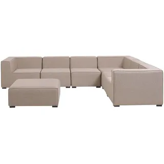 Beliani Lounge SET 7-Sitzer beige rechtsseitig modular Arezzo , Textil , Gartenmöbel, Gartengarnituren, Gartenmöbel-Sets
