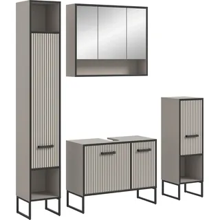 Badkombination 4tlg. Bagno Bad in Kaschmir Nachbildung und schwarz B/H/T: 170x192x36 cm - Grau