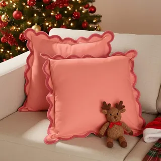 Folkulture Dekorative Boho-Kissenbezüge, 45,7 x 45,7 cm, Korallenrot, 50,8 x 50,8 cm, 2 Stück