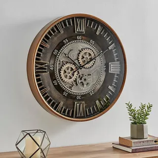 Samilito Wanduhr mit echtem Bewegungsgetriebe Zahnrädern 59,5cm (Metall, Antique Brass Gold)