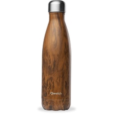 Qwetch - Isolierflasche Wood 500ml Thermosflasche - 24 Stunden kalt und 12 Stunden warm - wasserdicht, BPA-frei & wiederverwendbar