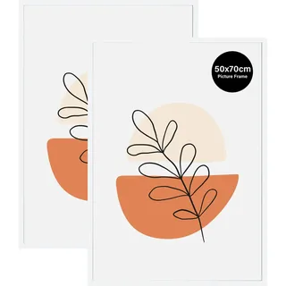 KAIWIN 2 Pack Bilderrahmen 50x70 cm, Bilderrahmen Weiß, Holz Fotorahmen zum Aufhängen mit Poster, Posterrahmen Benutzt für Wohnzimmer, Schlafzimmer, Arbeitszimmer | Für Fotos, Poster, Puzzles
