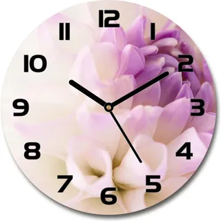 Wanduhr aus Glas 30fi Glasbild Glasuhr Gehärtetes Glas - schwarze-zeiger - White dahlia - Lila