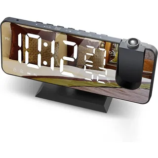 Projektionswecker Radiowecker Digital mit USB, LED Display, Dual Alarm, 180° Projektion, Temperatur & Luftfeuchtigkeit, 12/24H, FM Radio