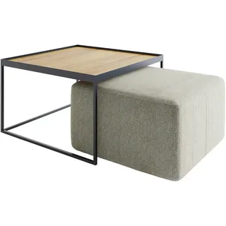 Novel Couchtischset , Eichefarben, Beige , Holz, Textil , 2-teilig , Eiche , massiv , rechteckig , eckig , 80x39x80 cm , Holzmöbel, Holztische, Wohnzimmertische Holz, Couchtische Holz
