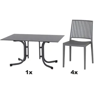 Siena Garden Urban Lights Set 5teilig Lane Stuhl gastrotauglich grau mit Tisch Sola 140x90