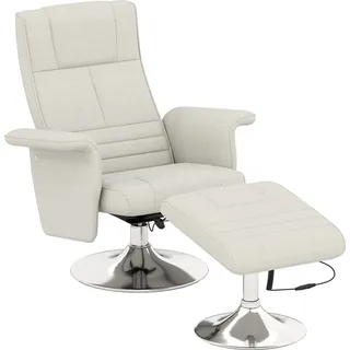 Homcom Relaxsessel mit Fußhocker, Massagesessel mit Liegefunktion, Elektrischer Liegesessel mit Fernbedienung, Fernsehsessel mit Leinenoptik, Stah... - Weiß