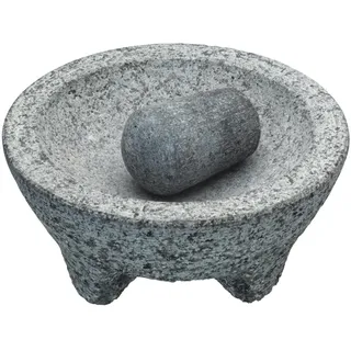 KitchenCraft World of Flavours „“Molcajete“ Mexikanisches Mörser und Stößel Set, Granit, 20 cm, Grau