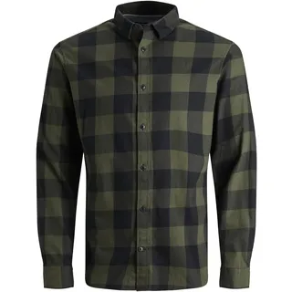 JACK & JONES Gingham Twill Langarmhemd Dusty Olive / Slim Fit XL