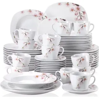Sovereign Tafelservice – 12-Personen-Set – 60-teilig – Weiß Keramik – Essteller – Frühstücksteller - Weiß