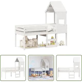 The Living Store Hochbett mit Dach Weiß 90x190 cm Massivholz Kiefer - Weiß