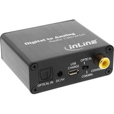 InLine 65002K Audio-Konverter Digital zu Analog, DA-Wandler, Toslink & Cinch Eingang zu Cinch Stereo Ausgang, USB Power