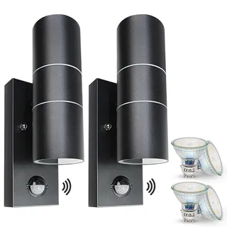 Wondlumi Außenlampe mit Bewegungsmelder Anthrazit LED Up und Down Wandleuchte Aussen GU10 Modern IP44 Aussenleuchten 230V inkl. 5W Warmweiß Glühbirne, 2er Pack