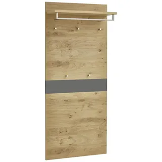 Garderobenpaneel , Grau, Eichefarben , Holz , Eiche, Balkeneiche , furniert , 80x183x27 cm , Goldenes M, Made in Germany, DGM-Klimapakt , Garderobe, Garderoben-Sets & Garderoben-Serien, Garderoben-Serien