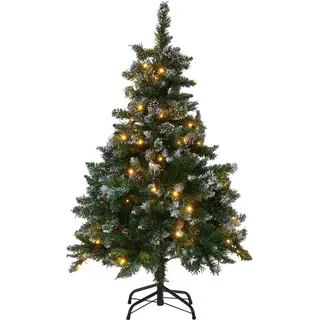 BELIANI Weihnachtsbaum 120 cm Grün Kunststoff Metall mit Schnee bestreut inkl. LED Beleuchtung Metallständer mit Zapfen geschmückt Weihnachten - Grün, Schwarz