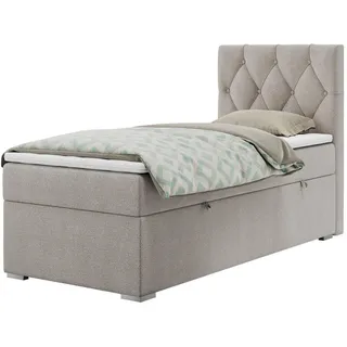 MKS Boxbett Alda 90/200 Beige Struktur - H4 - Rechts Seite , Textil , H4 , Rechteckig , 90x200 cm , Schlafzimmer, Betten, Boxspringbetten