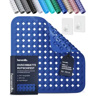 homerella Duschmatte rutschfest 53x53cm Antirutschmatte Dusche inkl 2 Haken | Antibakteriell, 100% BPA Frei & schimmelresistent - Rutschfeste Duschwanneneinlage Duscheinlage rutschfest maschinenwaschbar