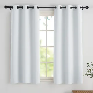 PONY DANCE Scheibengardinen für Kleine Fenster 2 Stücke H 114 x B 106 cm Kurzvorhang Blickdicht Bistrogardine Küche Verdunklungsvorhänge mit Ösen Thermovorhang, Grau-weiß
