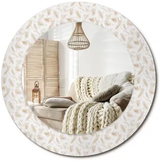 Wallfluent Spiegel Rund Ø 50 cm mit Aufdruck , Creme , Glas , 50x50x0.4 cm , Spiegel, Wandspiegel