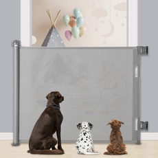 MYPIN Türschutzgitter Ausziehbar, 0-180cm Treppenschutzrollo Hund Türgitter und Baby Treppenschutzgitter Einziehbares Tür Ausziehbare Kinder Schutzgitter für Innen- und Außenbereich, Grau