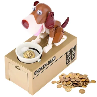 LUFEIS Hungriger Hund Spardose, Hundesparschwein, Hungrige Spardose Kinder Spardoses Hund Frisst Geld Süße Hunde Stiehlt Münzen Wie Magische Münze Knabbert Spardoses Geschenk für Kinder (Braun-Weiß)