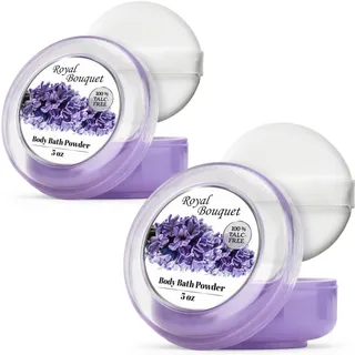R-NEU Körperpuder für Damen mit Puderquaste, Eleganter Duft von Royal Bouquet,%100 Talkfrei, Extra Groß, Feuchtigkeitsspendend, Babypuder für Erwachsene, 2 Stück, 284 gr (Bouquet)