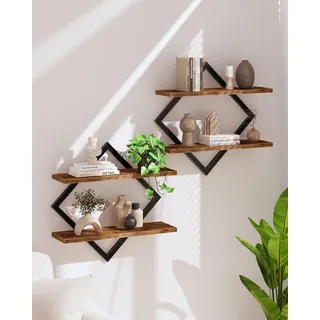 CHOEZON Wandregal, 2er-Set, Schweberegal, 2-stöckige Hängeregale, für Wohnzimmer, Schlafzimmer, Küche, Büro, Rustikales Braun und Schwarz DTBJ01P2BF