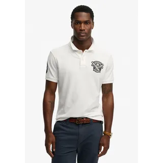 Poloshirt SUPERDRY "CREST POLO", Herren, Gr. XXL, weiß (optic), Single Jersey, Obermaterial: 100% Baumwolle, bedruckt, relaxed fit normal, Rundhals, Shirts Poloshirt, mit Markenlabel, aus Baumwolle, Relaxed Fit, bedruckte Optik