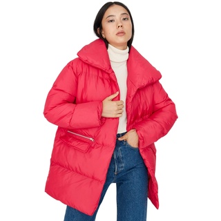 Trendyol Women's Damen Oversize Puffer Plain Webstoff Winterjacke Coat, Fuchsia, L