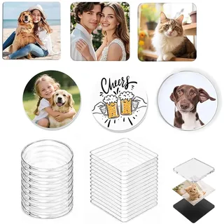 30 Stück Dicke 5mm Magnete Selbst Gestalten mit Kleberücken für DIY Deko | 15 Stück 5×5cm Quadratisch und 15 Stück 5cm Rund, Acryl Magnete zum Kleben, Fotomagnete Selbst Gestalten