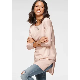 Laura Scott Longpullover Feinstrick mit U-Boot Ausschnitt und seitlichem Schlitz, rosa