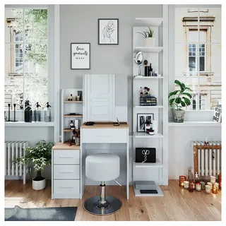 Vicco Schminktisch Conrada, 80 cm mit Hocker, Weiß/Sonoma/Sonoma - Weiß