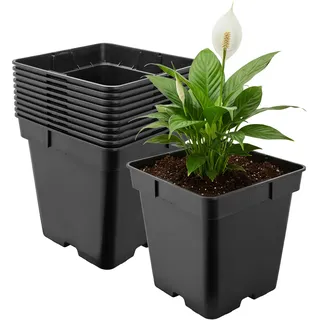 Garronda Pflanztopf Kunststoff 18 x 18 x 18 cm (4L) 10er Set eckig mit Drainagelöchern Blumentopf robust Pflanzentopf für Garten Gewächshaus Balkon Anzucht Innen Außenbereich Schwarz GD-0199