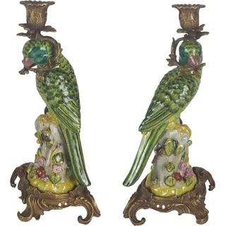Porzellan in Bronze Kerzenhalter Kerzenständer Papageie H 36,3 cm 2er Set - Bronze