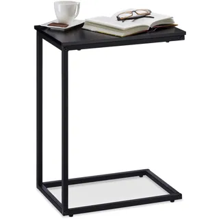Relaxdays Beistelltisch schwarz, Metallgestell, robust, Melaminplatte, Dekotisch, u-förmiger Couchtisch 60cm hoch, black