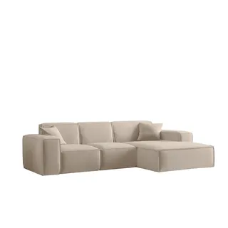 Fun Möbel Ecksofa Designersofa CELES PREMIUM Stoff Opera Velvet Sand Ottomane Rechts & Couches, Wohnlandschaften, Ecksofas