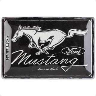 Nostalgic-Art Retro Blechschild, 20 x 30 cm, Ford Mustang – Horse Logo Black – Geschenk-Idee für Ford-Zubehör Fans, Original Lizenzprodukt (OLP), aus Metall, Vintage Design, Blechschilder Sprüche