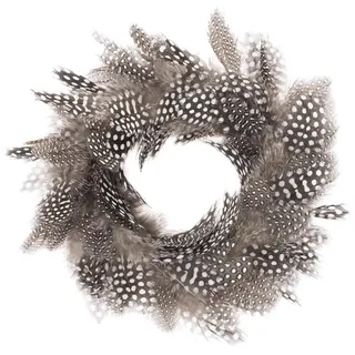 GLOREX 6 3821 302 - Dekokranz aus Perlhuhnfedern, ca. Ø 18 cm großer Federkranz, geeignet als Tisch-, Wand- oder Türschmuck