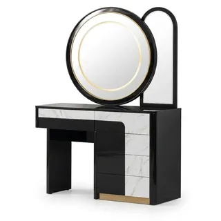 Schminktisch Schwarz Hochglanz Spiegel MDF Glas Modern Marmoreffekt - Schwarz
