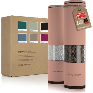 LARS NYSØM Salz und Pfeffer Mühle 2er Set Manuell mit einstellbarem Keramik-Mahlwerk von grob bis fein I Design Gewürzmühlenset (2 Stück) Nude - Rosa