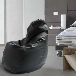 Talamo Italia - Annachiara-Pouf, Sitzsack-Pouf, Sitzsack aus Öko-Leder, 100 % Made in Italy, 70 x 70 x 110 cm, Schwarz
