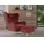 Ohrensessel Telford Samtvelours 77 x 106 x 92 cm Rot mit Hocker
