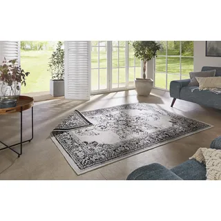 NORTHRUGS In- und Outdoor Teppich Borbon 200x290cm - Wendeteppich Wetterfest Orientalisches Vintage Design Läufer für Balkon Terrasse Garten Wintergarten Wohnzimmerteppich Wasserfest in Schwarz Creme