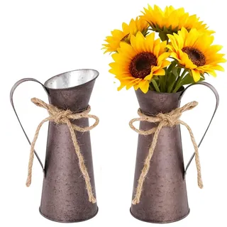Vintage Deko Metall Blumenvase Set, Küchendeko Milch kann Krug, Vasen Deko Landhausstil Deko, für Wohnzimmer, Hochzeiten, Partys und Büros, 2 Stück(Braun)