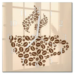 Tulup Glasuhr Wanduhr Küchenuhr Echt-Glas 30x30 cm Modern Dekorativ Geräuschlos Weiße Zeiger - Kaffee - Braun