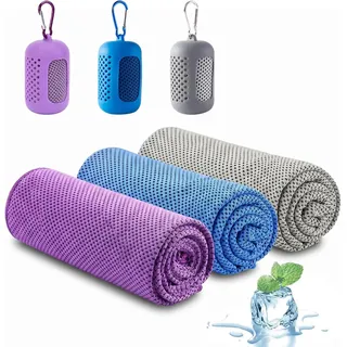 Dexpally 3 Stück Kühlendes Handtuch Kühlhandtuch Cooling Towel Kühlendes Handtuch Kühltücher Sporthandtuch Kühlende Handtücher Fitness Outdoor Sports (Lila Grau Blau)